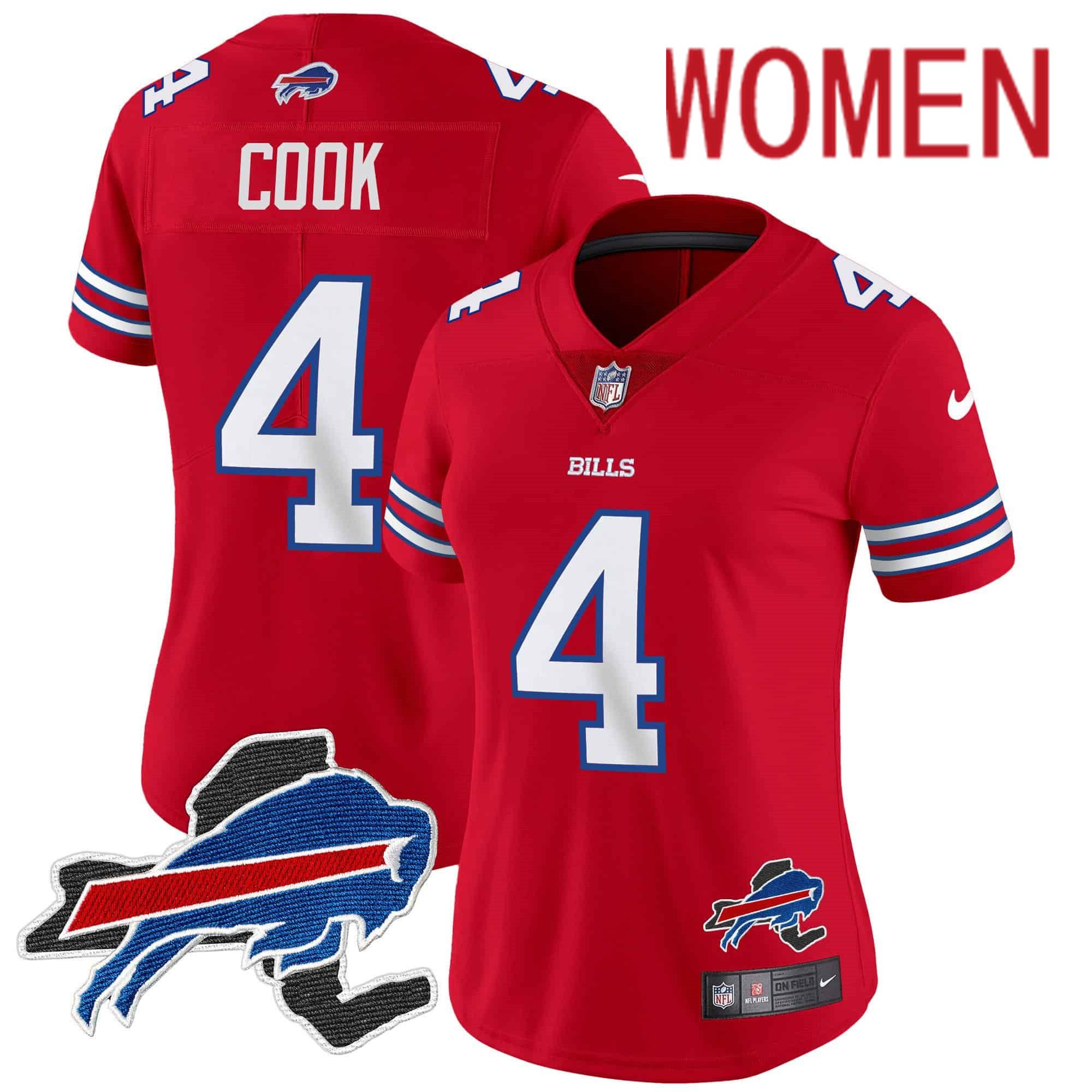 Women Buffalo Bills #4 Cook Red 2024 Nike Patch Vapor Limited NFL Jersey